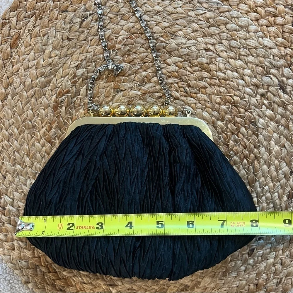 Vintage Carla Marchi Black Satin Pleated Crossbody Clutch Evening Bag - Picture 8 of 12